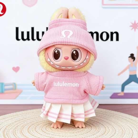 Other - Labubu Pink Lululemon Style Doll Outfit Set (Sweater, Pleated Skirt and Beanie.)